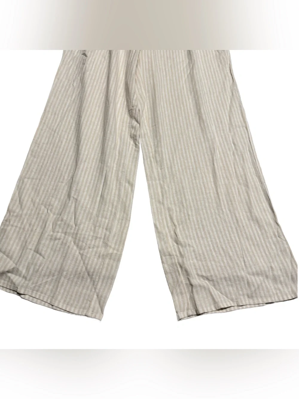 Michael Kors High Rise Wide Leg Linen Blend Pants Size 8 Striped Neutral NWT